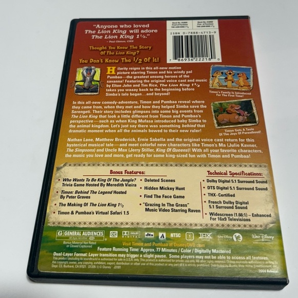 Disney’s The Lion King 1 1/2 You Don’t Know The Half of It DVD. 2 Disc Set - Picture 2 of 4